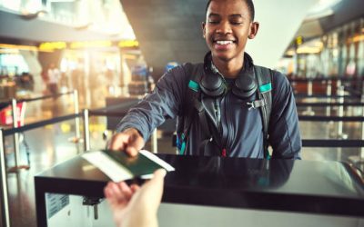 Shot of a young man boarding in an airport